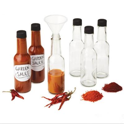 China Cheap Clear Glass Food Stock Tabasco Bottle 5oz 150ml Hot Sauce Dim Glass Bottle With Leak Proof Screw Top And Dropper Insert for sale