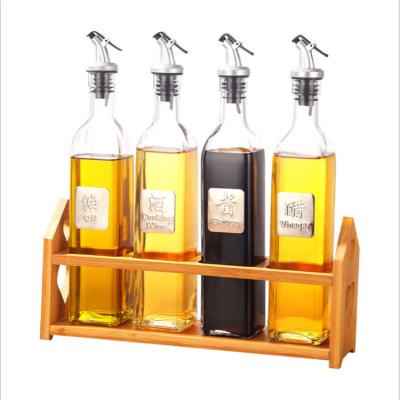 China Full Set Frying Oil Seasoning Condiment Set With Spoon Condiment Set Bottle Stainless Steel Kitchen Glass Condiment Set for sale