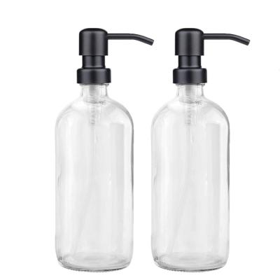 China Hot Sale Personal Care 16oz 500ml Clear Boston Hand Soap Bottle With Pump For Liquid Soaps for sale