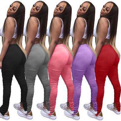 China XS-2XL Breathable Solid Color Sweatpants Fashionable Stacked Women Shape Joggers Sport Casual Women Stacked Drawstring Pants Gaiters 2021 for sale