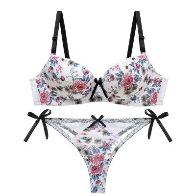 China Breathable Since Red Sexy C Cup Girl Bralette Panties Women Bra Panties Lace Up Floral Printed Underwear Bra Brief Sets for sale