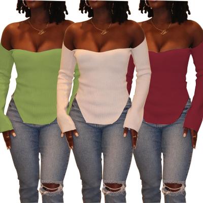 China Anti Shrink Autumn Knit Sweater Classic Solid Slim Fit Off Shoulder Pullover Clothes Winter Ladies Tops Sexy Women Knitted Shirt Sweater for sale