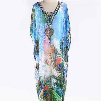 China Long Beach Digital Printed Anti-wrinkle Chiffon Indoor Outdoor Summer Customized One Piece Dress for sale