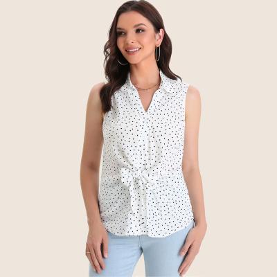 China Polka Dot Women Shirt Lady Anti Shrink Sleeveless Blouse for sale