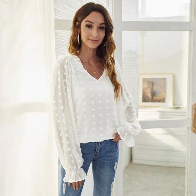 China Anti-Wrinkle Summer Woman Elegant Dot Chiffon Top Blouse for sale