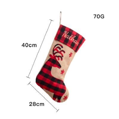 China Wholesale Popular Merry Christmas Stocking Gift Christmas Plaid Canvas Bag for Kids Gift Reindeer Sock for Christmas Tree Decoration Supplies for sale