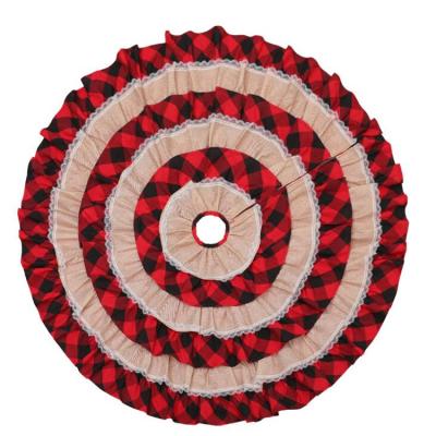 China Chirstmas Home Decor Diameter 120cm Christmas Tree Skirt Plaid Lace Patchwork Red Black Tree Skirt For Merry Christmas Tree Bottom Decorations for sale