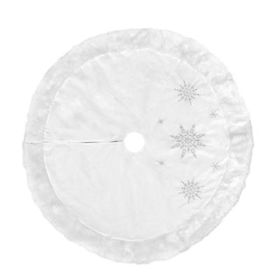 China Chirstmas Home Decor Diameter 120cm Pearl Snowflake Sequin Christmas Tree Skirt Plush White-Lined For Christmas Tree Bottom Ornaments for sale