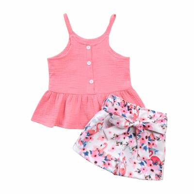 China Breathable Toddler Baby Halter Outfits Strap Set Crop Top + Floral Pants 2 PCS Summer Clothes Sets for sale