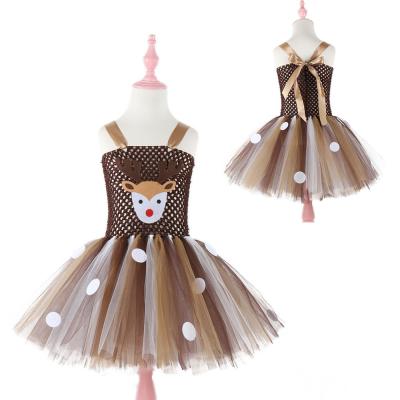 China Beautiful Tutu Dress Christmas Elk Dress As Headdress Cartoon Costume Children's Princess Easter Dress for sale