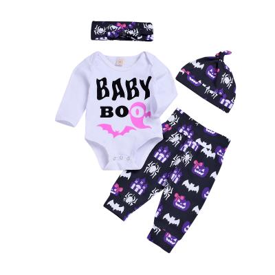 China Breathable Baby Boy Clothing Sets Cotton Four-Piece Set For Halloween Baby Romper+Hat+Headband+Pants Overalls for sale