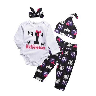 China 2021 Casual Baby Halloween New Long Sleeve Letter Printing Romper Set 4 Pieces 1st Baby Halloween Costume For Girls for sale