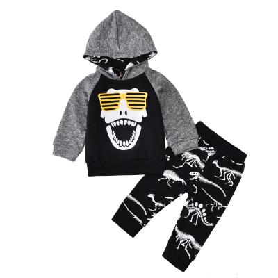 China Toddler Baby Boys Antibacterial Winter Glass Dinosaur Hoodie Set Hooded Sweater And Pant Two Piece Suit for sale