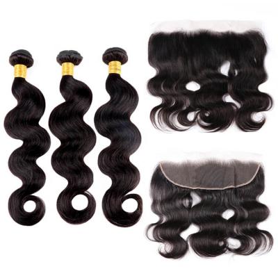 China 100% Xushang body wave hair bundles 10A grade hair bundles+4x4 virgin remy lace closure unprocessed 100% raw hair weave for sale