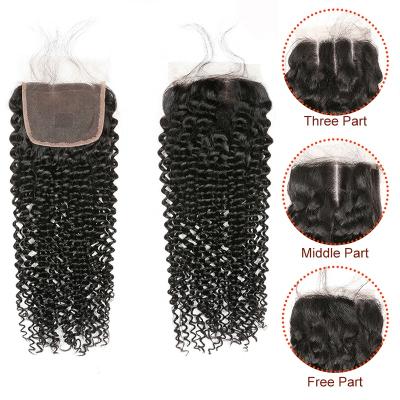 China 100% Unprocessed Human Hair Bundles Wholesale Raw Jerry Curly Deep Curly 4x4 5x5 Human Hair Lace Closure for sale