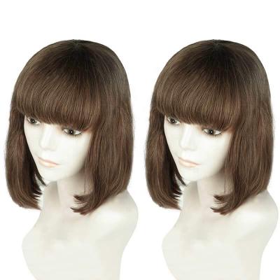 China Silky Straight Wave Summer Short Dangle Straight Wig With Bangs Brazilian Hair Brown Color Wig Short Full Lace Wig for sale