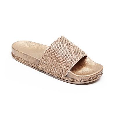 China Wholesale New Design Eva Bathroom Golden Slippers Flat With Diamonds for sale