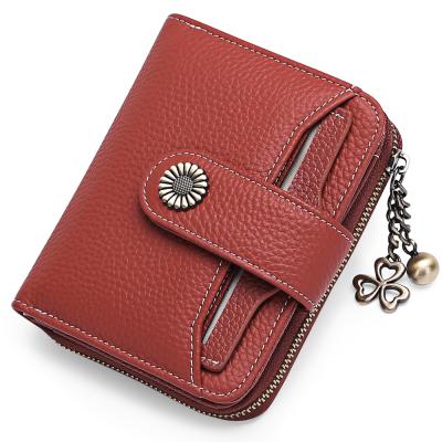 China Wholesale Customized RFID Customized Woman Trend Soft And Durable Genuine Leather Short Wallet For Lady for sale