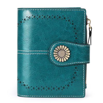 China OEM Women RFID Leather Wallet RFID Blocking Small Zipper Pocket Wallet Cards Case Purse With ID Window for sale