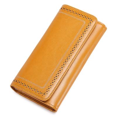 China RFID Luxury Large Women's Section RFID Purse Long Blocking Triple Minimalist Leather Wallet for sale