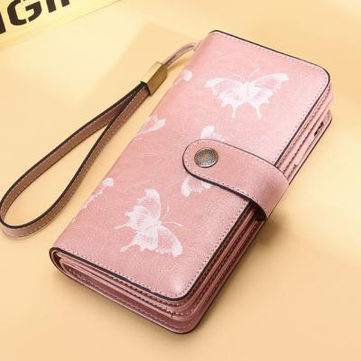 China Multifunctional RFID Belt Buckle Wallet Long For Women Triple Wallet For Women With Zipper Latch for sale