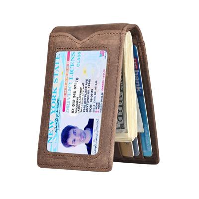 China Genuine PU Leather Bifold Wallet Front Pocket Card Holder Minimalist with Money Clip for sale