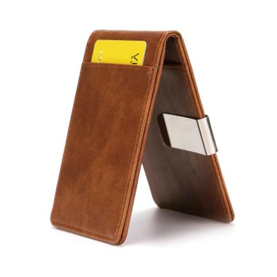 China Minimalist Card Holder Wallet Large Capacity Card Holder Wallet Leather With Metal Clip for sale