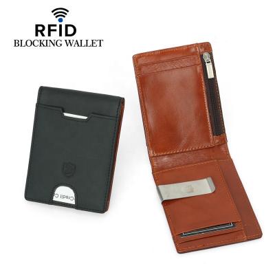 China Large Capacity Card Holder Wallet GENUINE LEATHER Leather Cowhide With Metal Clip Purse for sale