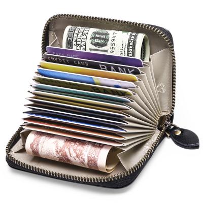 China Custom Women Mini Accordion Credit Card Wallet RFID Small Short Fashion Ladies Purse Leather Card Holder Wallet for sale