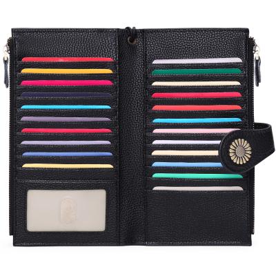 China RFID Ladies Wallet Leather Cow RFID Blocking Latch Purse Credit Card Clutch Wallet Phone Bag for sale