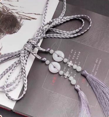 China Exquisite Hot-selling longer men and women jadeite jade tassel waist rope clothing decoration accessories with hand-woven tassel belt for sale