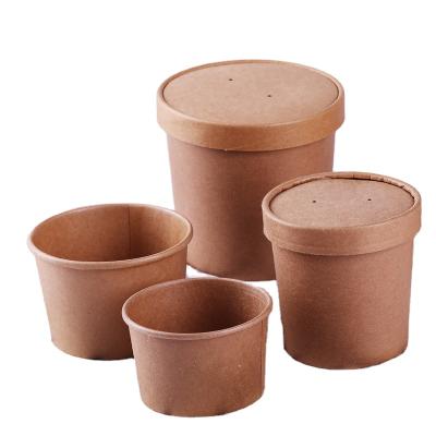 China 32oz Kraft Paper Salad Bowl Disposable Custom Soup Bowl Kraft With Lid for sale