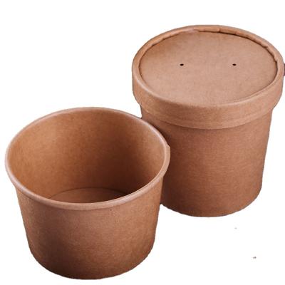 China 14oz Disposable Microwave Safe Kraft Paper Soup Bowl Container Printed Brown Soup Bowl for sale