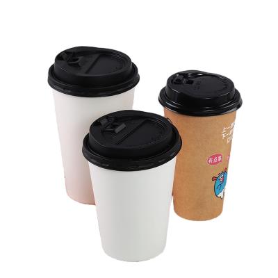 China 12oz 400ml Disposable Double Layer Environmental Friendly Paper Cup With Lid And Straw for sale