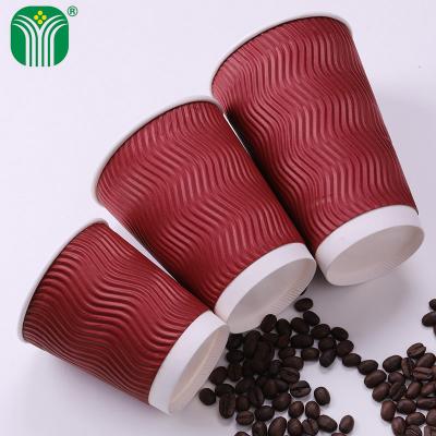 China Disposable Custom Logo Printed 12oz Disposable Ripple Wall Coffee and Coffee Corrugated Hot Paper Cup With Lids for sale