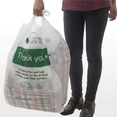 China Manufacturer Disposable Large Strong Custom Printed Plastic Vest Handle Charity Bags for sale