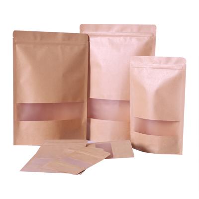 China Recyclable Custom Zip Lock Stand Up Coffee Snack Packing Kraft Paper Zipper Bag With Window for sale