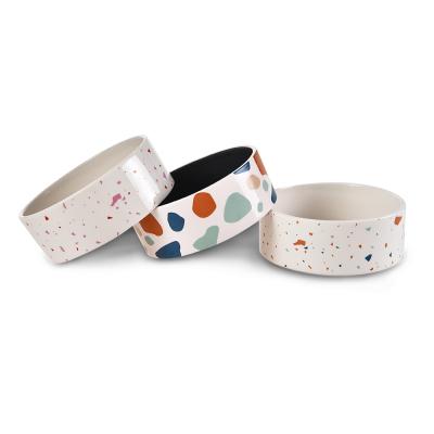 China Sustainable Stylish Terrazzo Pattern Pet Cat Dog Food Water Ceramic Bowl for sale