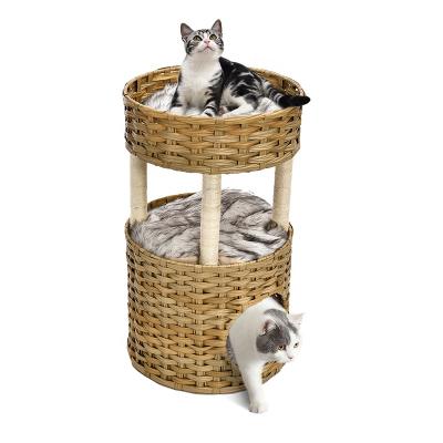 China New Sustainable High Quality Luxury Elegant Hand - Woven Rattan Artificial Round Cat House Tree for sale