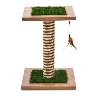 China Petstar Cat Feather Scratcher Toy Artificial Grass Sisal Funny Courier Small Cat Scratch Tree Rest Perch for sale