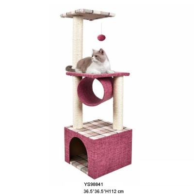 China High quality wooden large scratch tower fashion sisal pet products cat tree luxury foldable climbing viable for sale