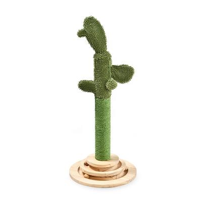 China New Design Sustainable Pet Tree IQ Training Dish Green Sisal Dangling Cactus Cat Scratcher for sale