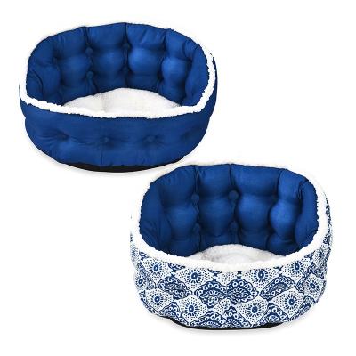 China New Viable Needle-Punched Blue Dog Cat Nest Bed Round Petstar Cotton Print Navy Watercolor Calico for sale