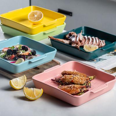 China Sustainable Western Nordic Korean Restaurant Porcelain Bakeware Square Bake Dish Lasagna Roasting Pan Ceramic Baking Pans Tray for sale