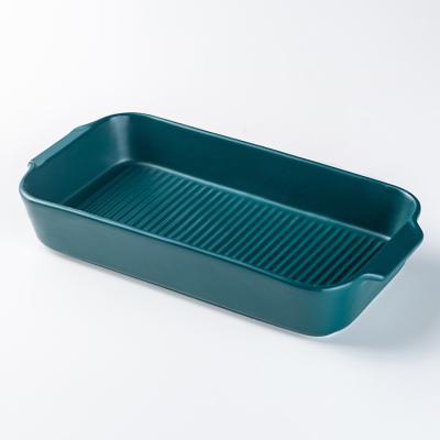 China Sustainable Microwave Cake Bread Boxes Porcelain Bakeware Ceramic Dish Nordic Pan Rectangular Baked Baking Tray With Handle for sale