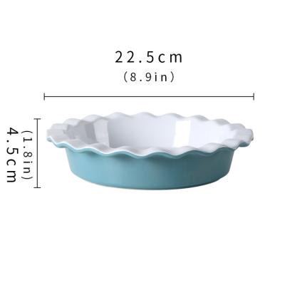 China Ceramic Flower Rim Decor Stoneware Cake Molds Round Nonstick Fancy Viable Bakeware Custom Dish for Kitchen for sale