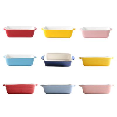 China Nordic Microwave Oven Rectangle Viable Colorful Ceramic Stoneware Pan Safe Customized Baking Dishes for sale