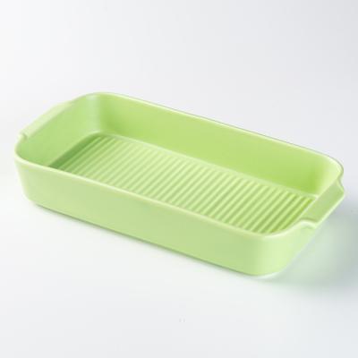 China Viable New Arrivals Large Rectangular Color Glazed Porcelain Bakeware Set Bread Box Ceramic Dish Baking Tray With Handle for sale