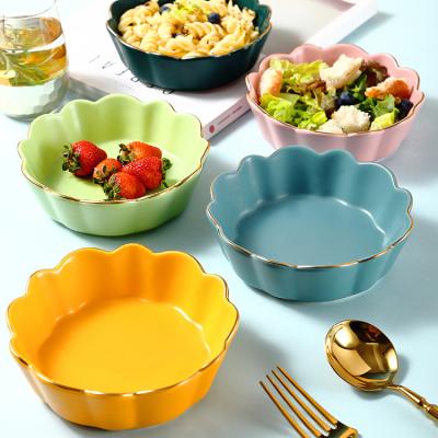 China Small Porcelain Serving Snack Bowls Nordic Colorful Microwavable Colorful Salad Flower Shape Ceramic Bowl For Kitchen for sale