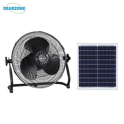 China Outdoor Fans 16 Inch Black Indoor And Outdoor Battery Powered Rechargeable Solar Panel Fan Solar Fan With Remote DC Motor for sale